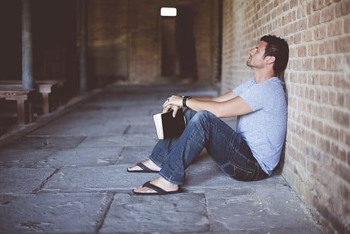 Alone, Book, Brick Wall, Man, Person